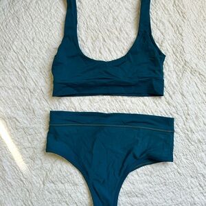 Teal Scoop Neck Bikini Top and High-Waist Bottoms